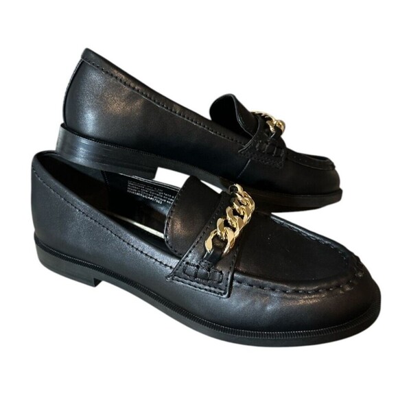 BP Black Faux Leather Blaire Loafer with Gold Chain Detail Size 6 NEW with Box - Picture 3 of 6
